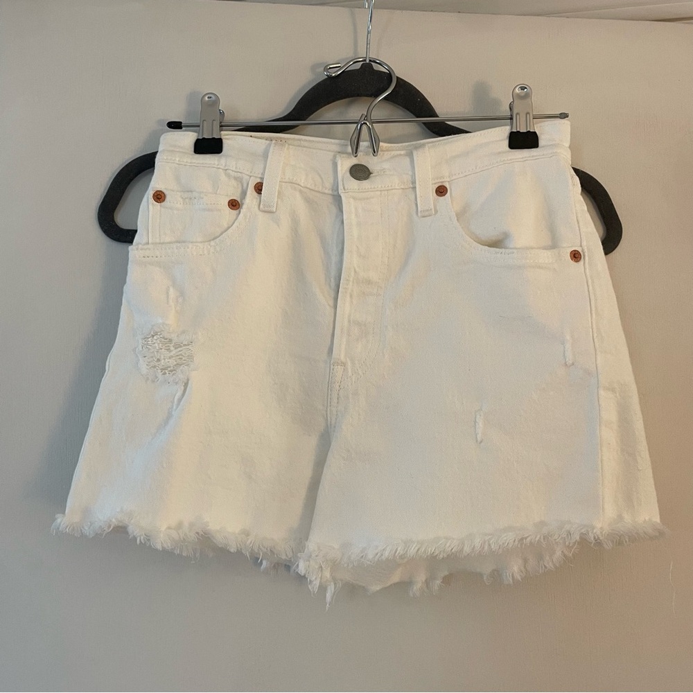 Levi’s Ribcage White Distressed Denim Shorts
